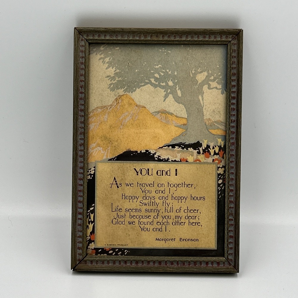 Antique Framed with Poem You and I Verse Art Deco Print Arts & Crafts Frame